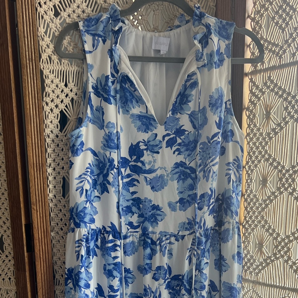 Sugarlips Blue and White Floral Tiered Dress